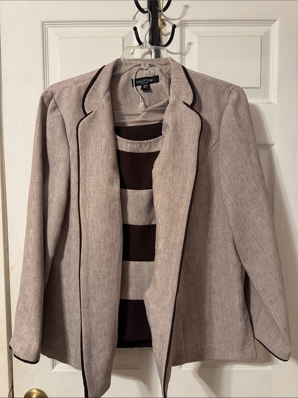 Perceptions Light Taupe Blazer with Dark Brown Trim